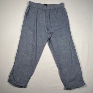 Rachel Roy Linen Pants Size LG Blue Cropped Elastic Waist Pull on‎ Pant Pockets